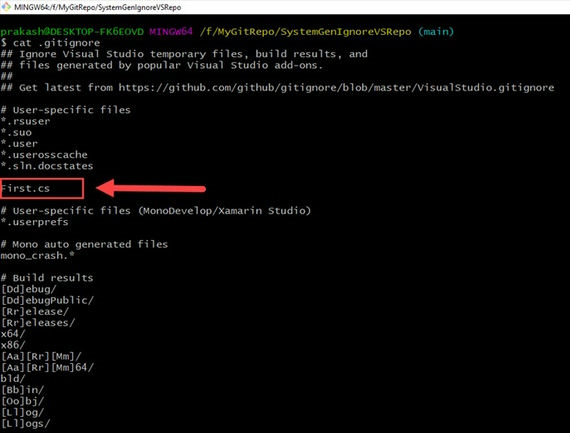 Gitignore file content